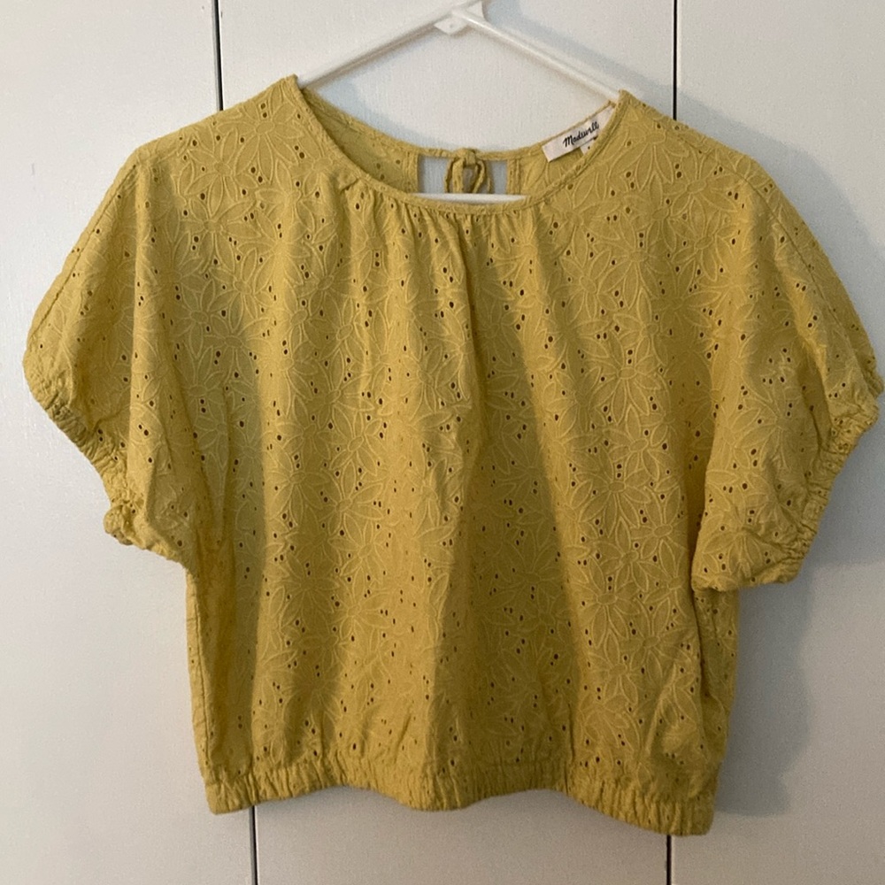 Madewell Yellow Flutter Sleeve Crop Blouse